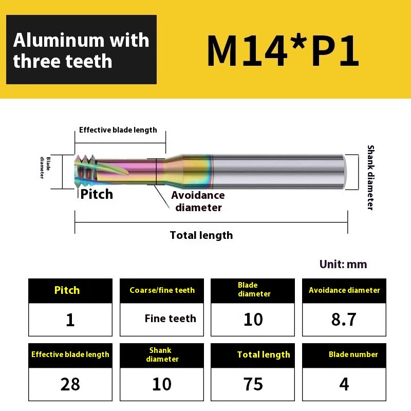 2136-65° aluminum with colorful thread milling cutter lengthened single tooth three-tooth full thread machining center tungsten carbide milling cutter M3M4M5 Shandong Denso Pricision Tools Co.,Ltd.